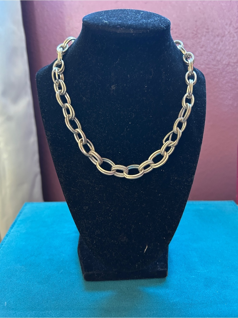 Vintage Crown Trifari silver-tone toggle necklace.